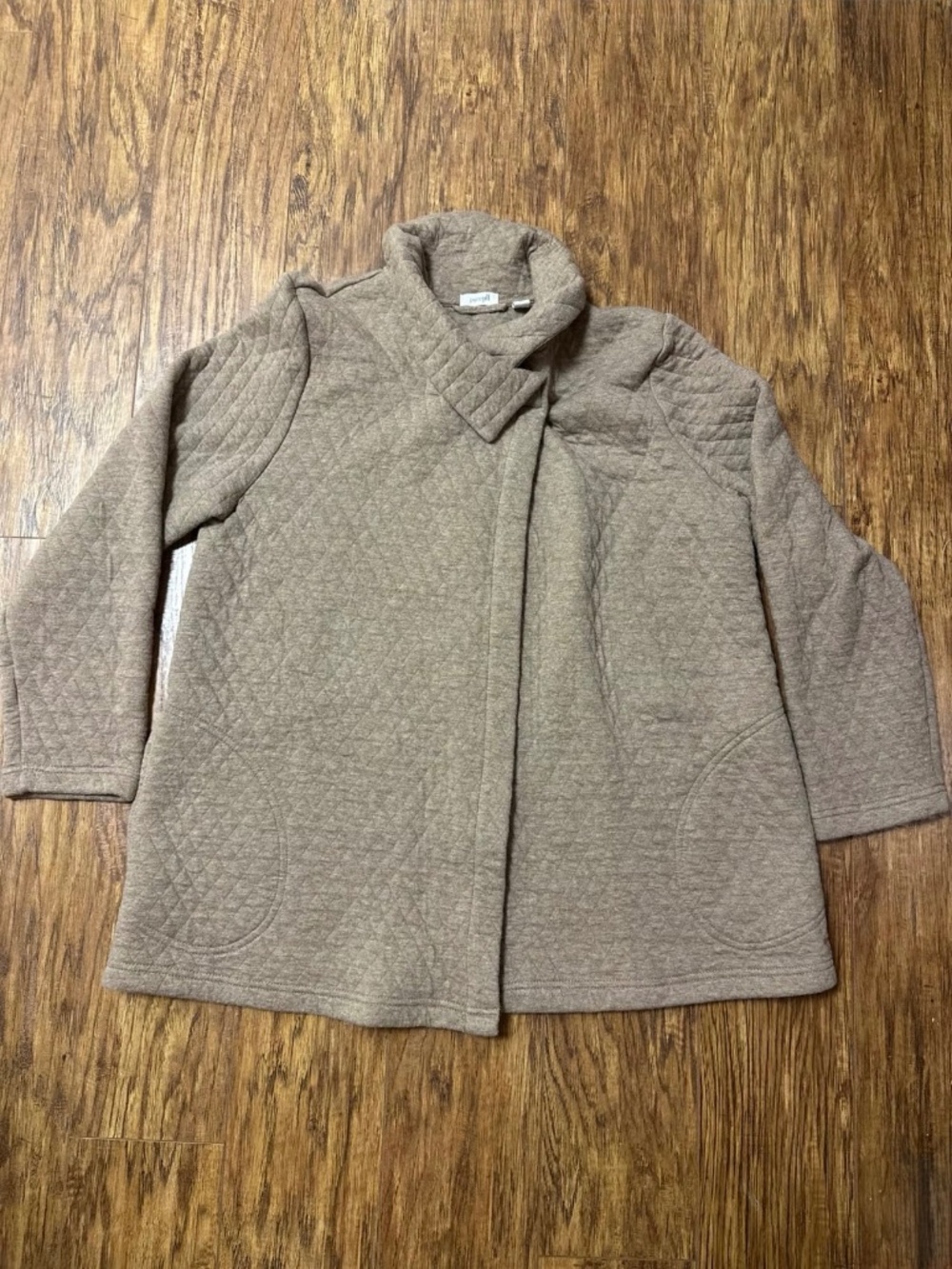 Pure Jill Tan Open Front Cardigan Jacket Cotton Quilted Texture Size Medium